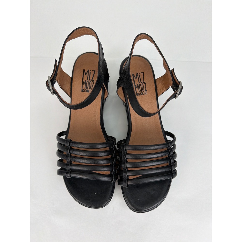 Miz Mooz Graciela Wide Sandals 39 8.5 Black Leather Strappy Platform Block Heel